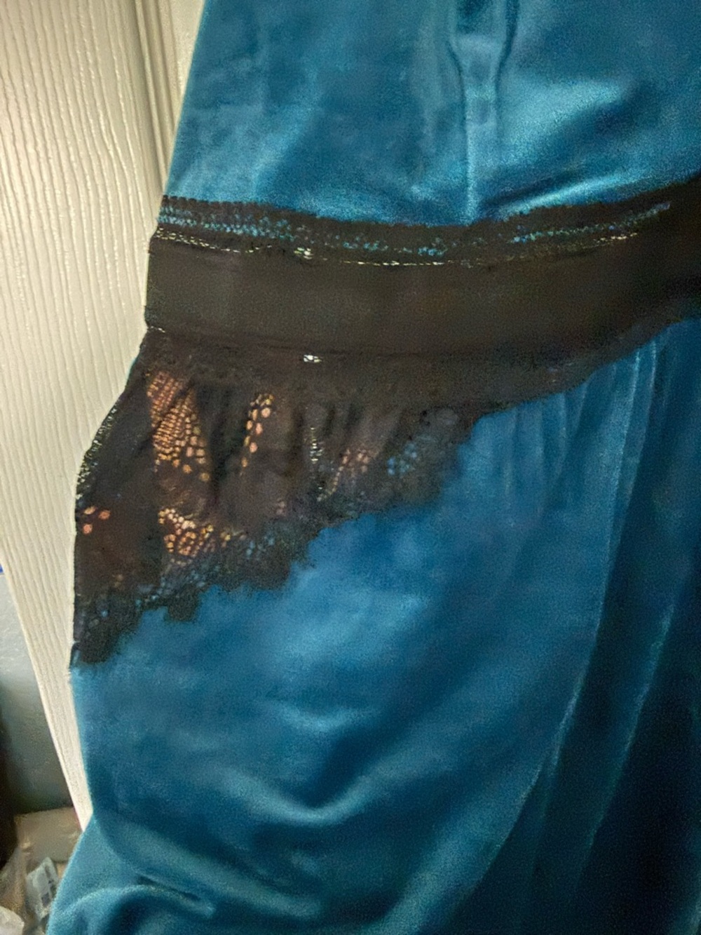 City Chic Teal Blue Velour Chemise Dress with Black Trim 18W - Picture 8 of 9